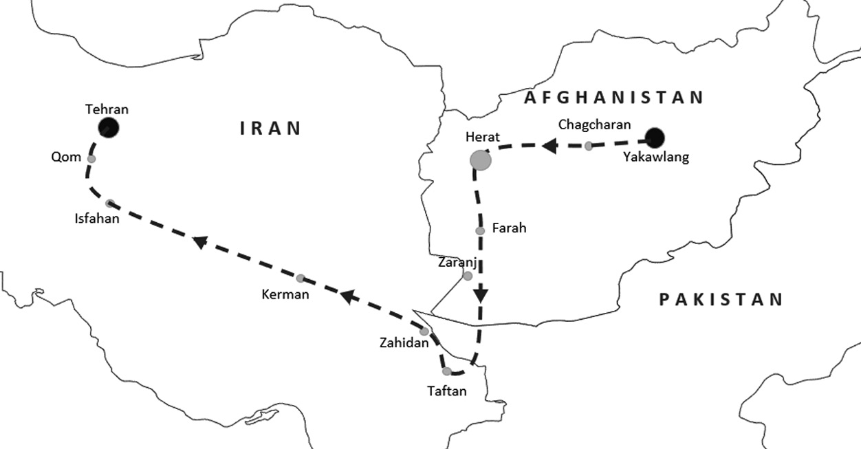 The route that Saber took to take the group to Iran