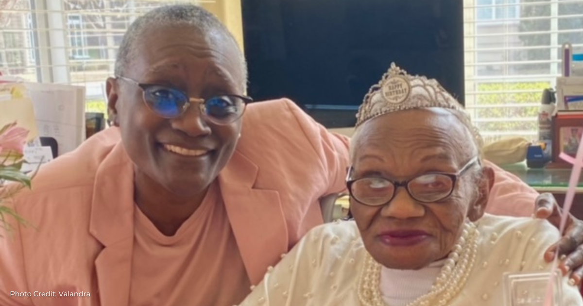 Photo of Valandra and her grandmother on her 101st birthday.